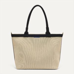 The Lightweight Zip Tote - Black and White Raffia-Knit