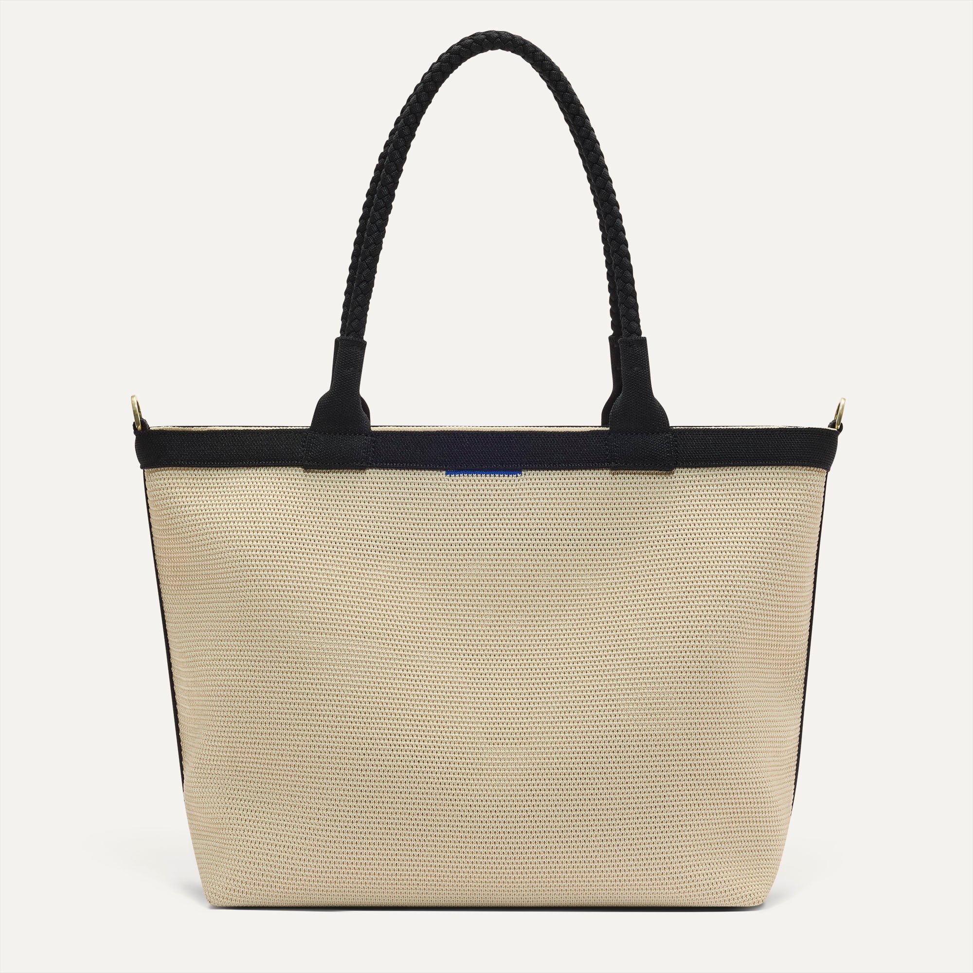 The Lightweight Zip Tote - Black and White Raffia-Knit - Image 2